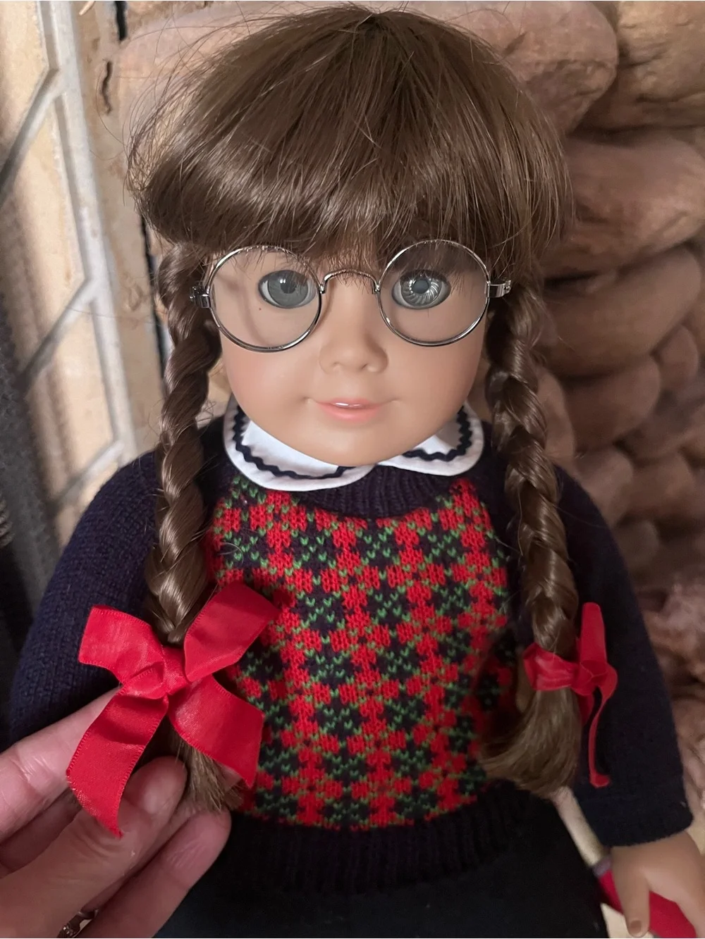 American Girl Molly Doll with Red & Navy Knit Sweater